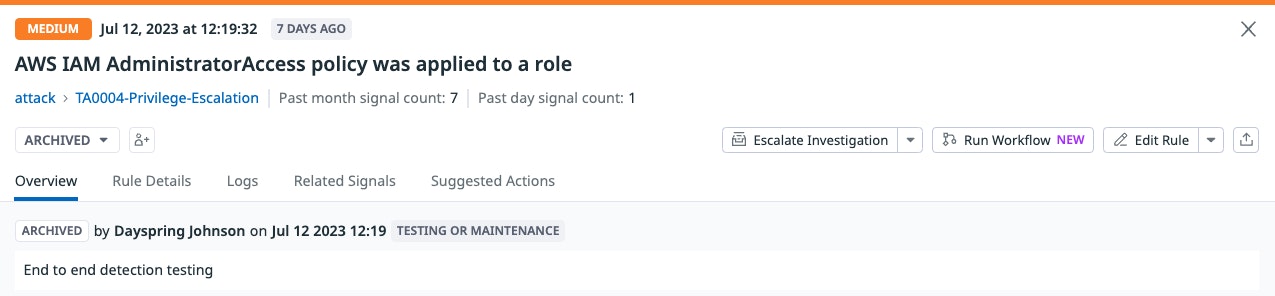 Continuous validation of AWS IAM policy was applied to a role detection rule Continuous validation of AWS IAM policy was applied to a role detection rule