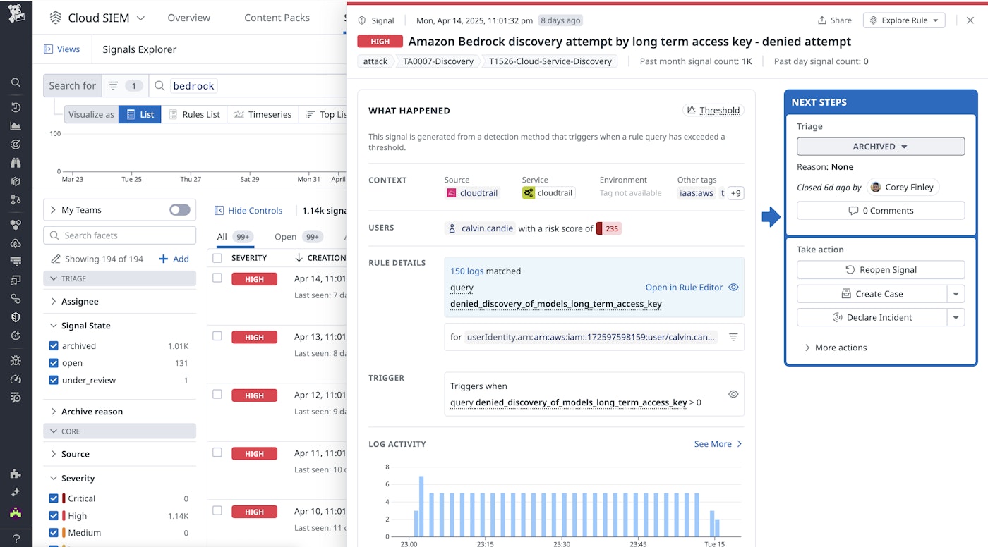 Cloud SIEM finding of Amazon Bedrock access with long-term access key Cloud SIEM finding of Amazon Bedrock access with long-term access key