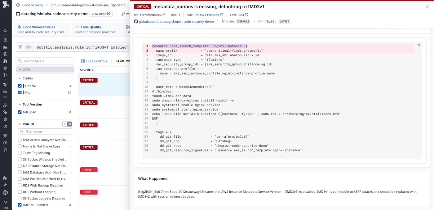 Detect IaC issues in code Detect IaC issues in code