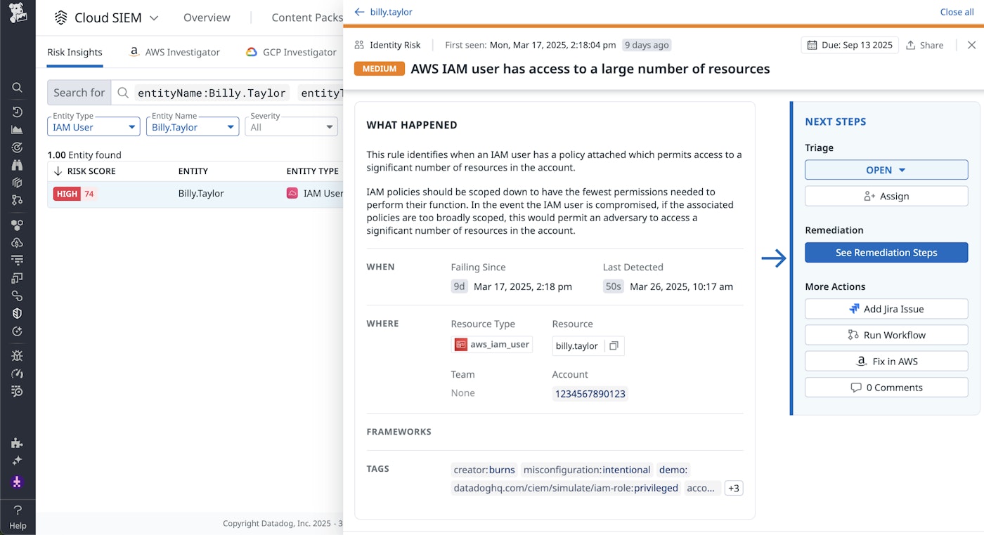 Identify risky misconfigurations in cloud environments with Datadog Cloud SIEM Risk Insights Identify risky misconfigurations in cloud environments with Datadog Cloud SIEM Risk Insights